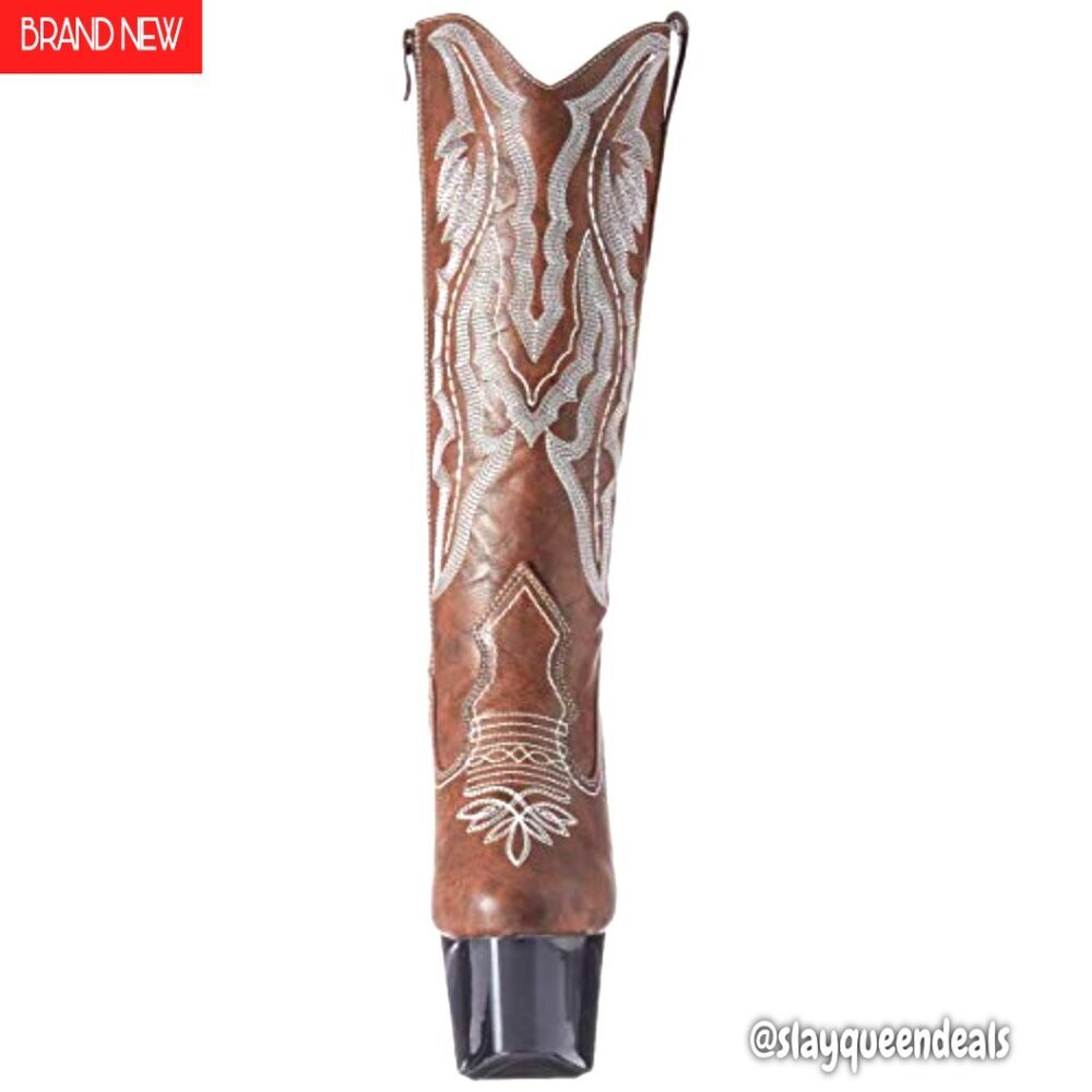 Women's Knee High Cowboy Boots 7" Stiletto 2.5" Platform Western - Picture 3 of 8
